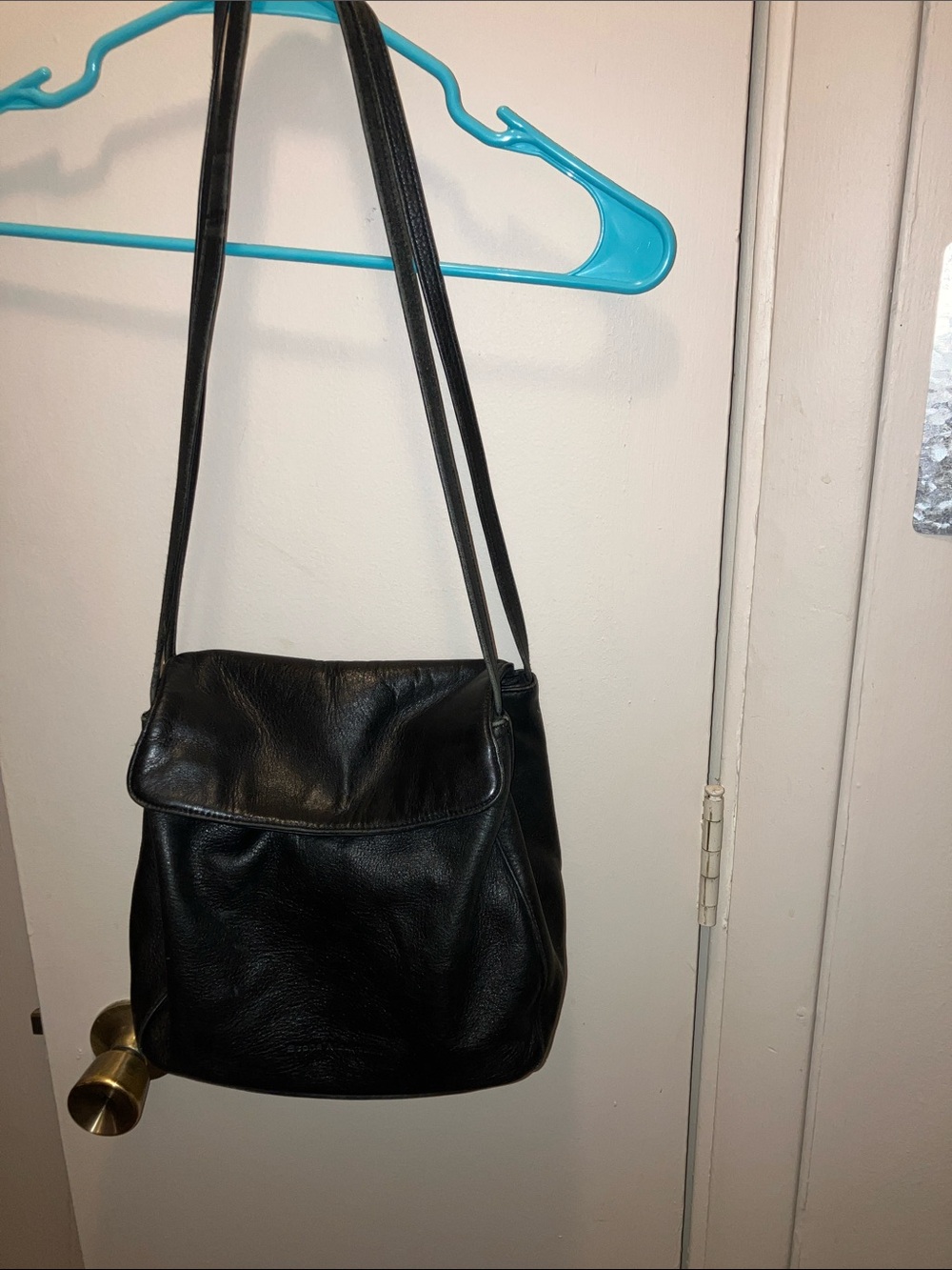 Stone Mountain Accessories Black Leather Shoulder Bag Vintage 10” X 10”